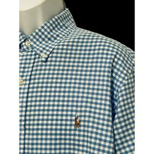 Polo Ralph Lauren Mens Shirt Oxford Summer Gingham Pastel Blue Flesh‎ Pony XL